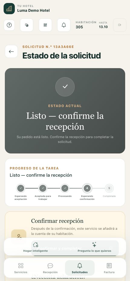 Solicitud en un teléfono: progreso y confirmación de recepción