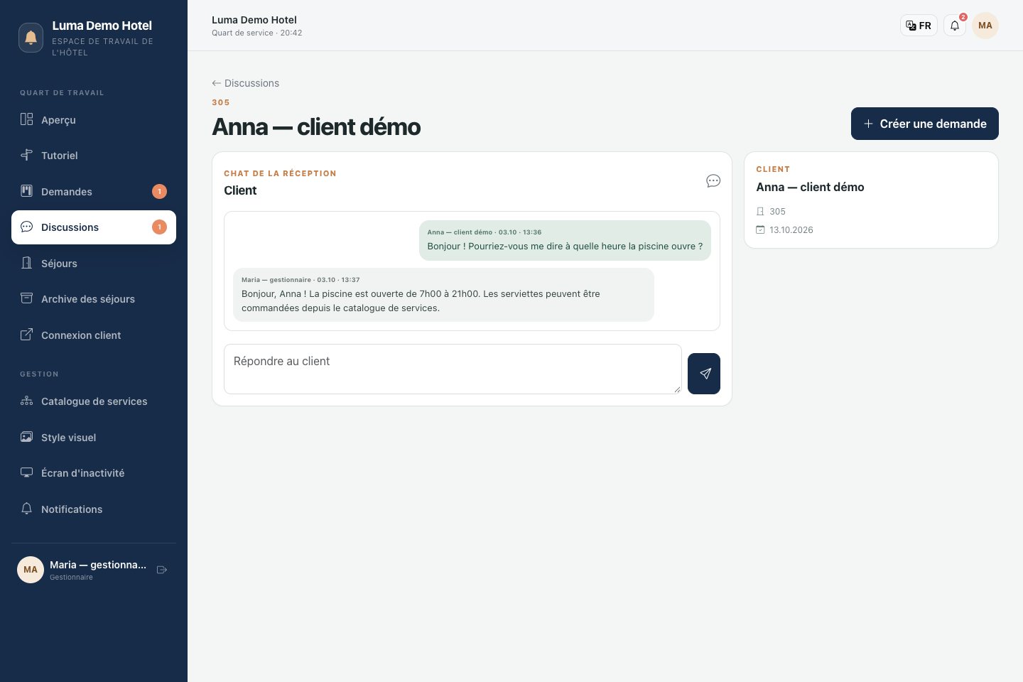 Chat avec un client : conversation et création d'une tâche distincte