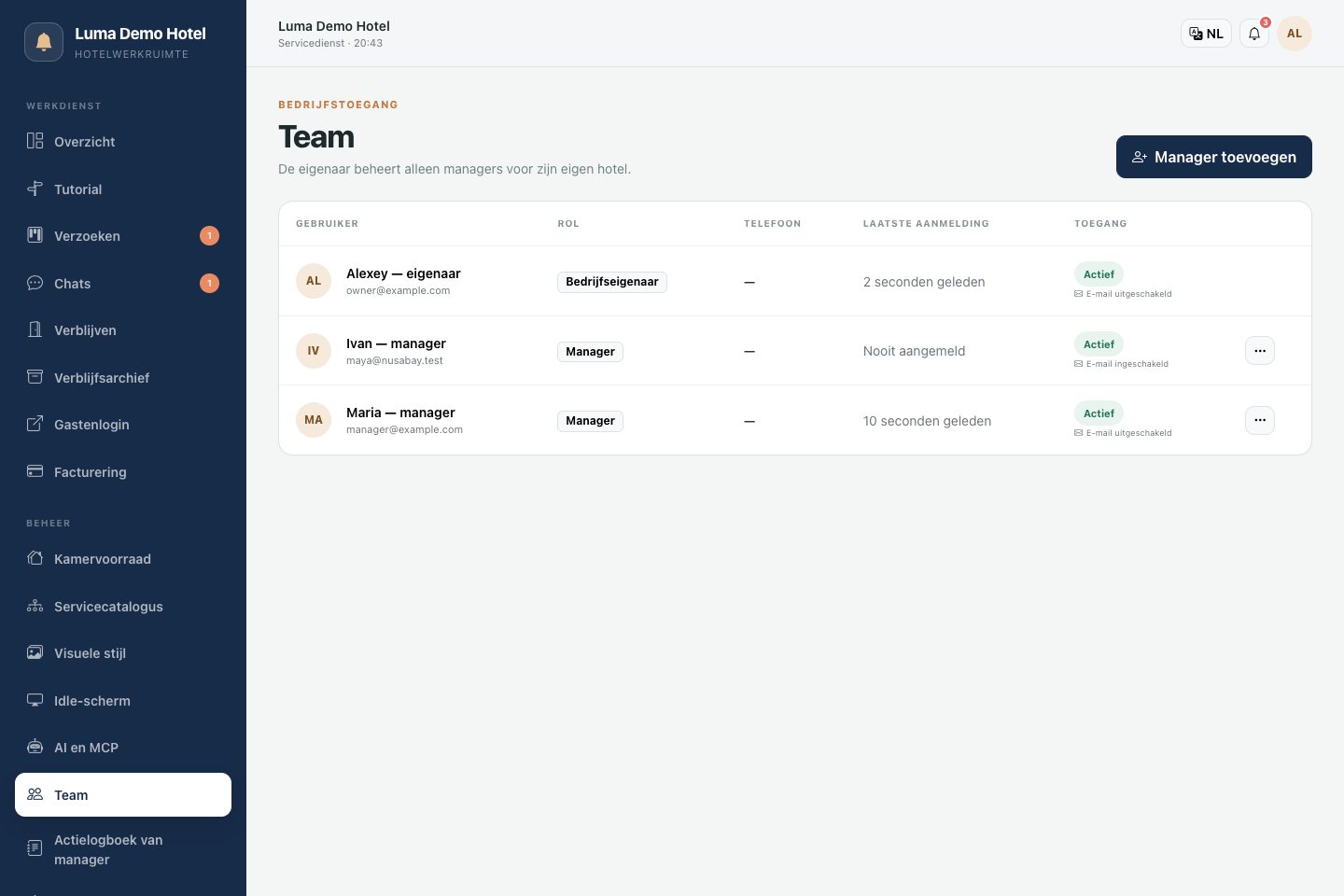 Team: een manager toevoegen en toegang beheren